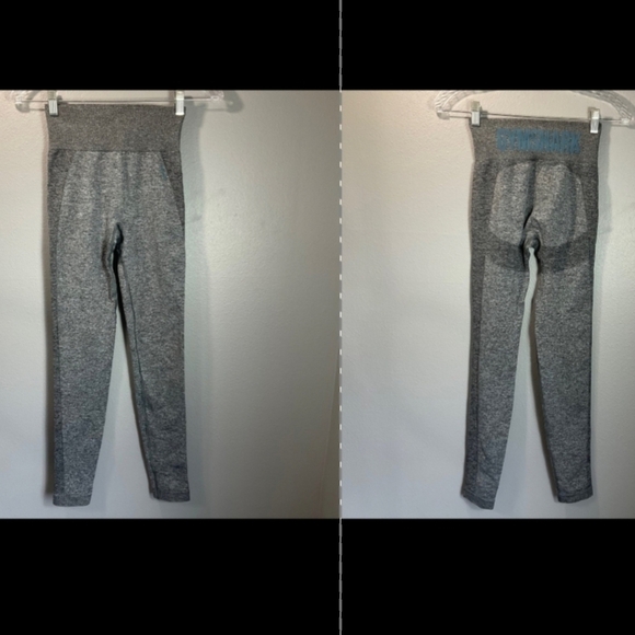Gymshark Pants - Gymshark Flex High Waisted Leggings - Charcoal Marl/Teal, Size Small B37